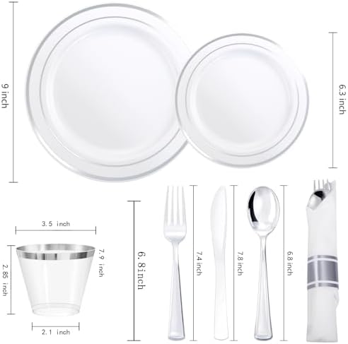 350 Piece Silver Plastic Dinnerware Set for 50 Guests