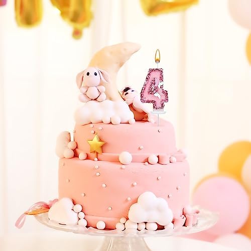 SAVITA 27 Inch Pink Number Candles with Butterfly Sequins - Number 4