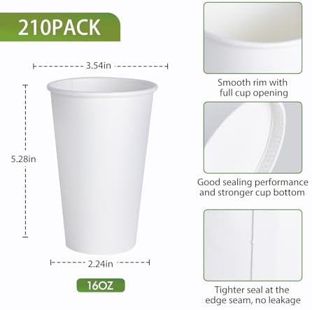 LITOPAK 210 Pack 16 oz Disposable Coffee Cups
