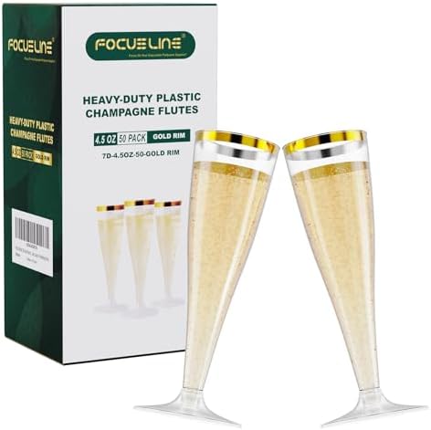 FOCUSLINE 50 Pack Plastic Champagne Flutes