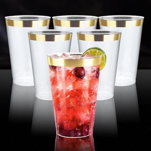 12oz Clear Plastic Cups with Gold Rim 100 Pack