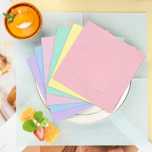 120 PCS Pastel Rainbow Party Napkins 3 Ply
