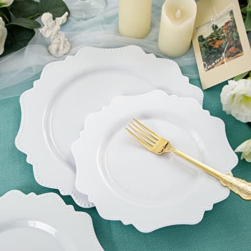 COLOSUS 60pcs White Disposable Plastic Plates for Parties