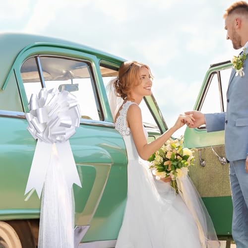 Dingion 30pcs White Wedding Pew Bows with Tulle