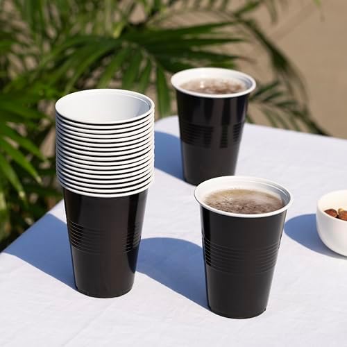 True Black 16oz Plastic Cups Set of 50 for Parties