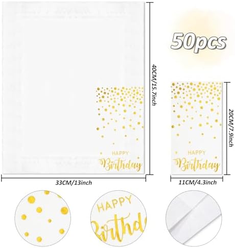 50Pcs Happy Birthday Gold Foil Dots Napkins