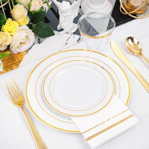 GATHER 700PCS Gold Plastic Plates for 100 Guests