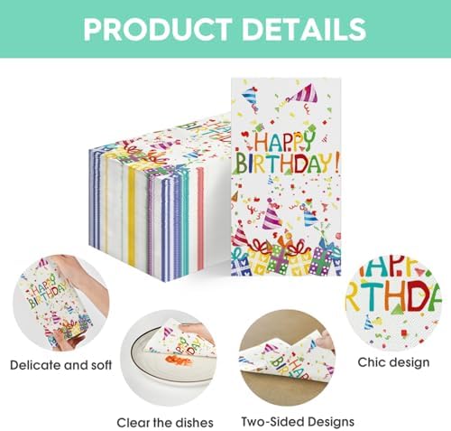 Horaldaily 100 Birthday Disposable Paper Napkins with Balloon Design