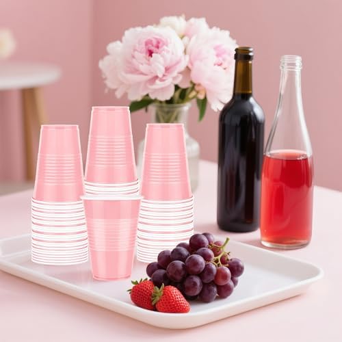 50 Pack Pink Plastic Cups 12 Ounce Disposable Party Cups