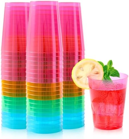 100 Pack 10oz Neon Plastic Cups for Parties