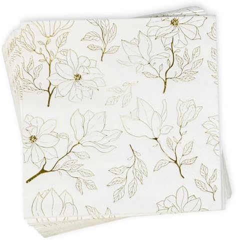 Gift Boutique Floral Napkins Gold White Disposable 10x10 Inches