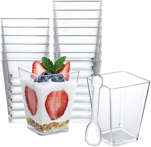 SHOPDAY 5 oz Plastic Dessert Cups 50 Pack with Spoons