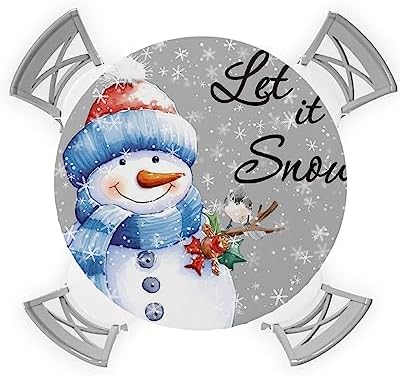 Grey Snowman Round Waterproof Table Cover for Indoor Outdoor Use