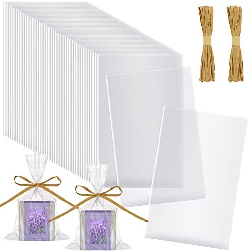 Tudomro 100 Pcs Clear Cellophane Soap Bags with Raffia Rope