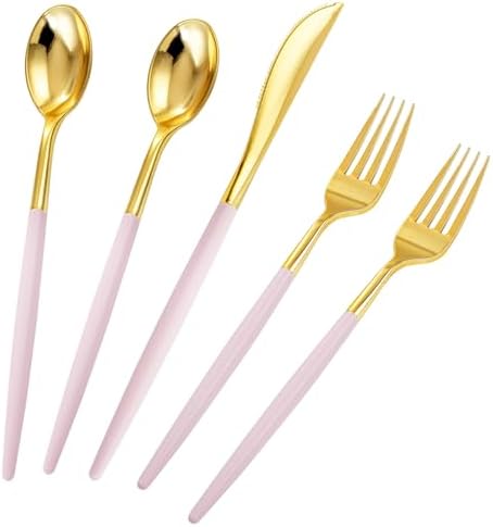 Rubtlamp 90Pcs Gold Plastic Silverware Set