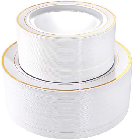 102 Piece Gold Plastic Plates Set Disposable Party Plates