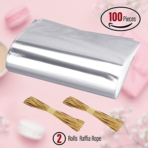 Tudomro 100 Pcs Clear Cellophane Soap Bags with Raffia Rope