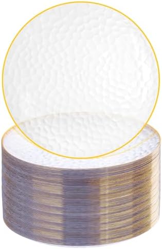 Rubtlamp 100 Pcs Clear Gold Plastic Plates 7 Inch