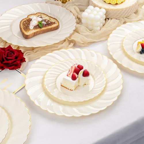 YOUBET 125PCS Scalloped Plastic Plates Set