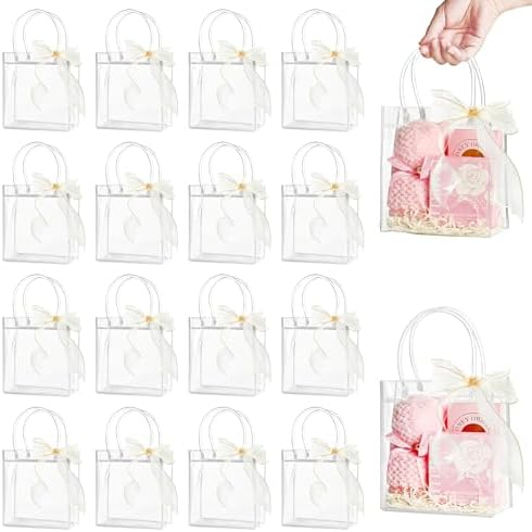 Ohuimrt 30 PC Clear Gift Bags with Handles and Ribbon