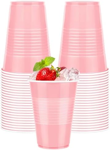 50 Pack Pink Plastic Cups 16 OZ for Party