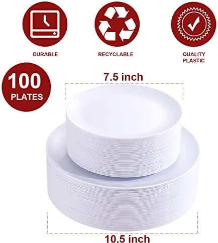 PULOTE 100PCS White Plastic Plates for Party and Wedding