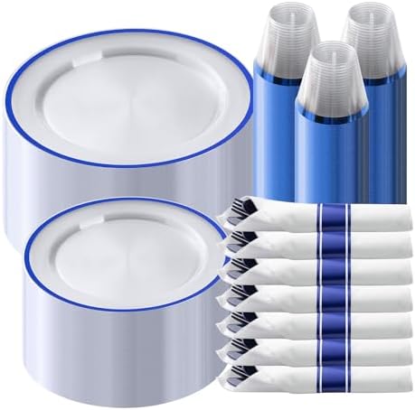 Goodluck 350 Piece Dark Blue Plastic Dinnerware Set for 50 Guests