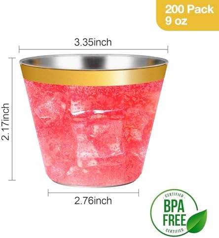 Goodluck 200PCS 9oz Gold Plastic Cups for Parties