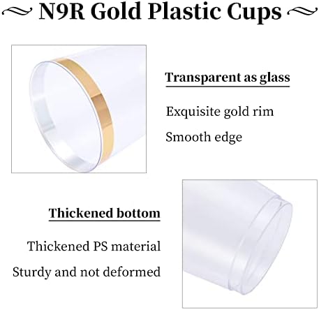 N9R 72PCS Gold Rim Clear Plastic Cups 12OZ