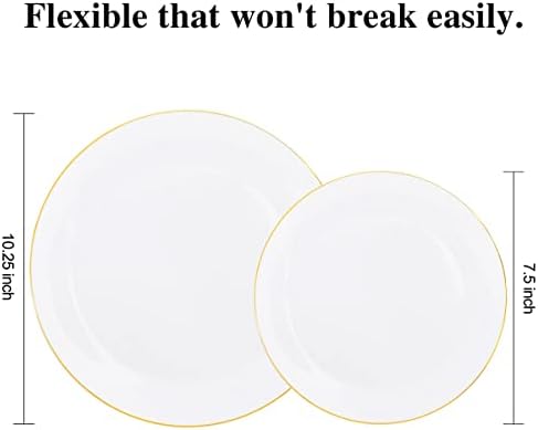 KIRE 100PCS Disposable Plates - White with Gold Rim for Party and Wedding