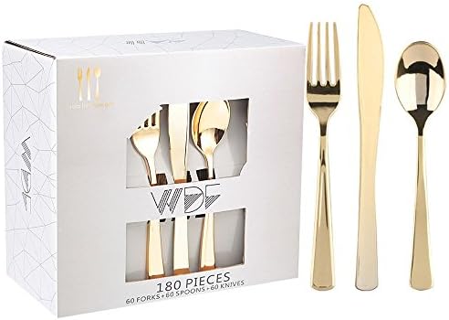 WDF 180 Piece Gold Plastic Cutlery Set