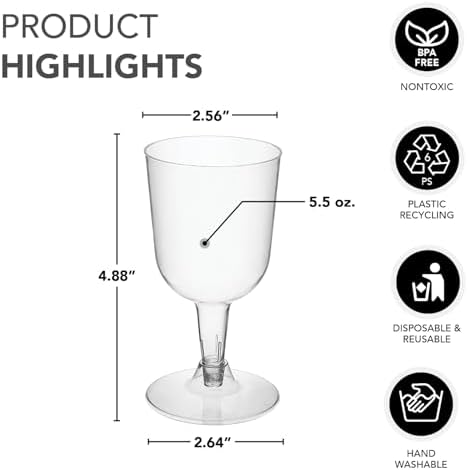 Party Essentials Hard Plastic Wine Glasses 55 Ounce Pack of 50
