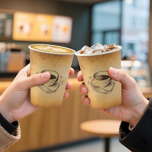 12 Oz 300 Pack Disposable Coffee Cups Retro Design Leak Proof