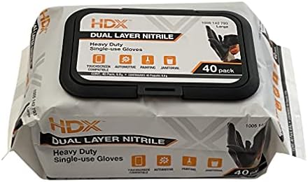 HDX Black Dual Layer 6ml Heavy Duty Nitrile Gloves 40 Pack
