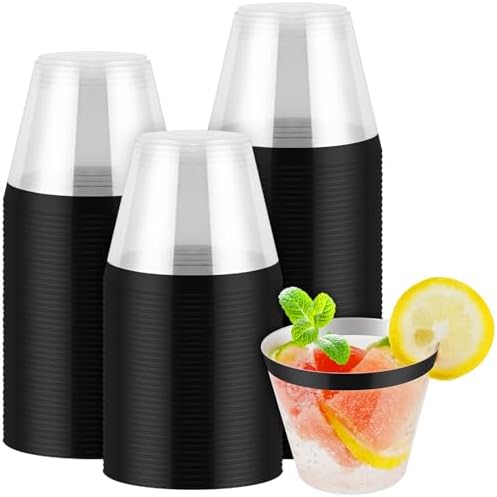 100pcs 9oz Elegant Black Rimmed Plastic Cups