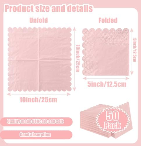 50 Pack 3-Ply Light Pink Cocktail Napkins