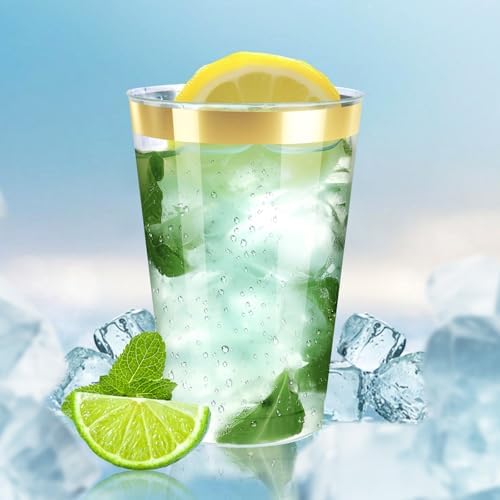 12oz Clear Plastic Cups with Gold Rim 100 Pack