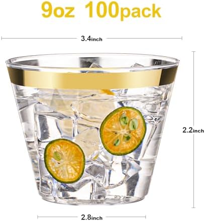 100 Pack 9 Oz Gold Plastic Cups for Parties