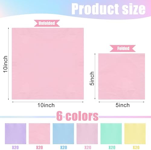 120 PCS Pastel Rainbow Party Napkins 3 Ply