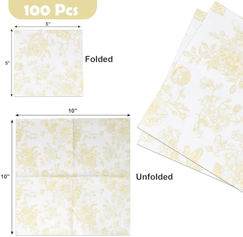 Yellow White Floral Cocktail Napkins for Spring Events