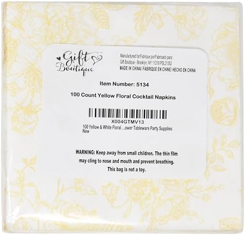 Yellow White Floral Cocktail Napkins for Spring Events