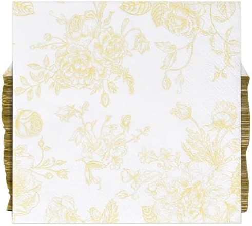 Yellow White Floral Cocktail Napkins for Spring Events