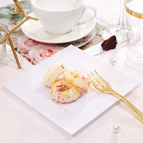 bUCLA 100PCS White Square Plastic Plates 6 Inch