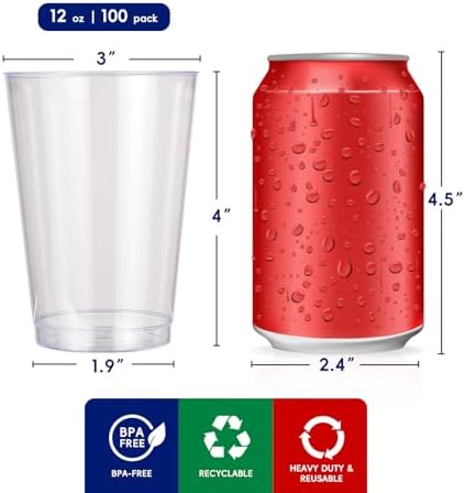 JOLLY CHEF 12 oz Clear Plastic Cups 100 Pack