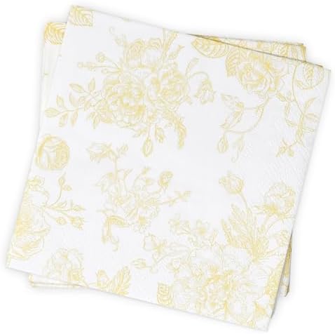 Yellow White Floral Cocktail Napkins for Spring Events