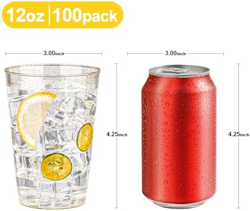 12oz Gold Glitter Disposable Cups 100 Pack