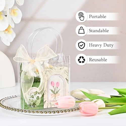 Ohuimrt 30 PC Clear Gift Bags with Handles and Ribbon