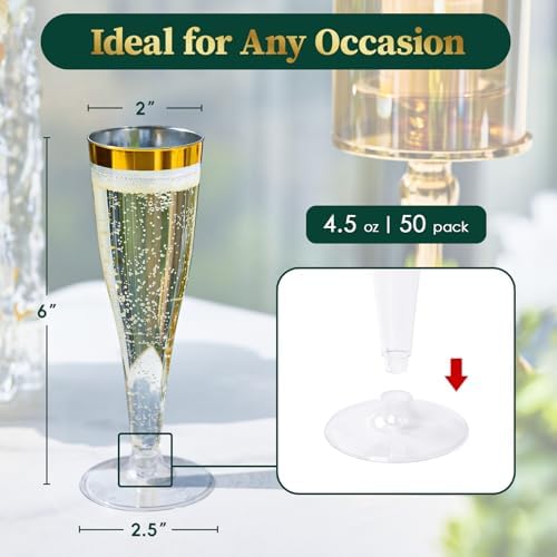 FOCUSLINE 50 Pack Plastic Champagne Flutes