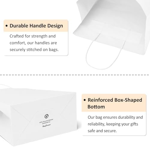 BagDream Small Gift Bags 25Pcs Kraft White with Handles