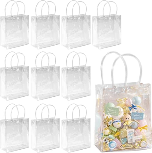 MAQIHAN Clear PVC Gift Bags With Handles 10PCS